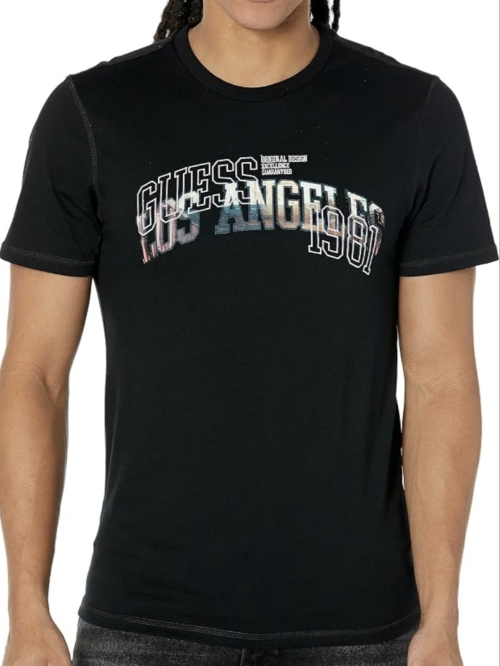 GUESS Men’s Eco Printed Flock Tee Jet Black Size Small Like New, Small